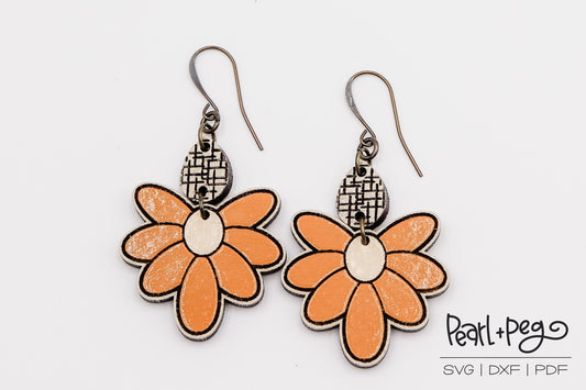 Daisy 2 Part Pattern Laser Engraved Earrings Digital Download