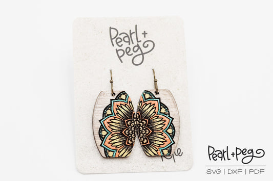 Sunflower Mandala Wide Laser Engraved Earrings Digital Download