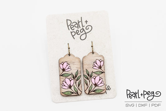 Frame Floral Uprise Laser Engraved Earrings Digital Download