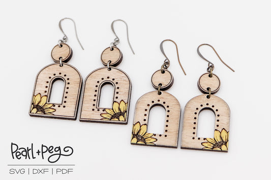 Sunflower Open Window Laser Engraved Earrings Digital Download