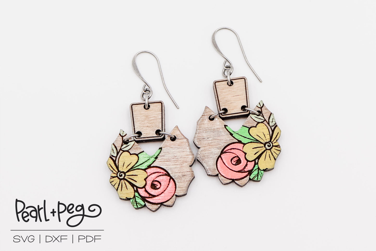 Side Blossom 2 Part Laser Engraved Earrings Digital Download