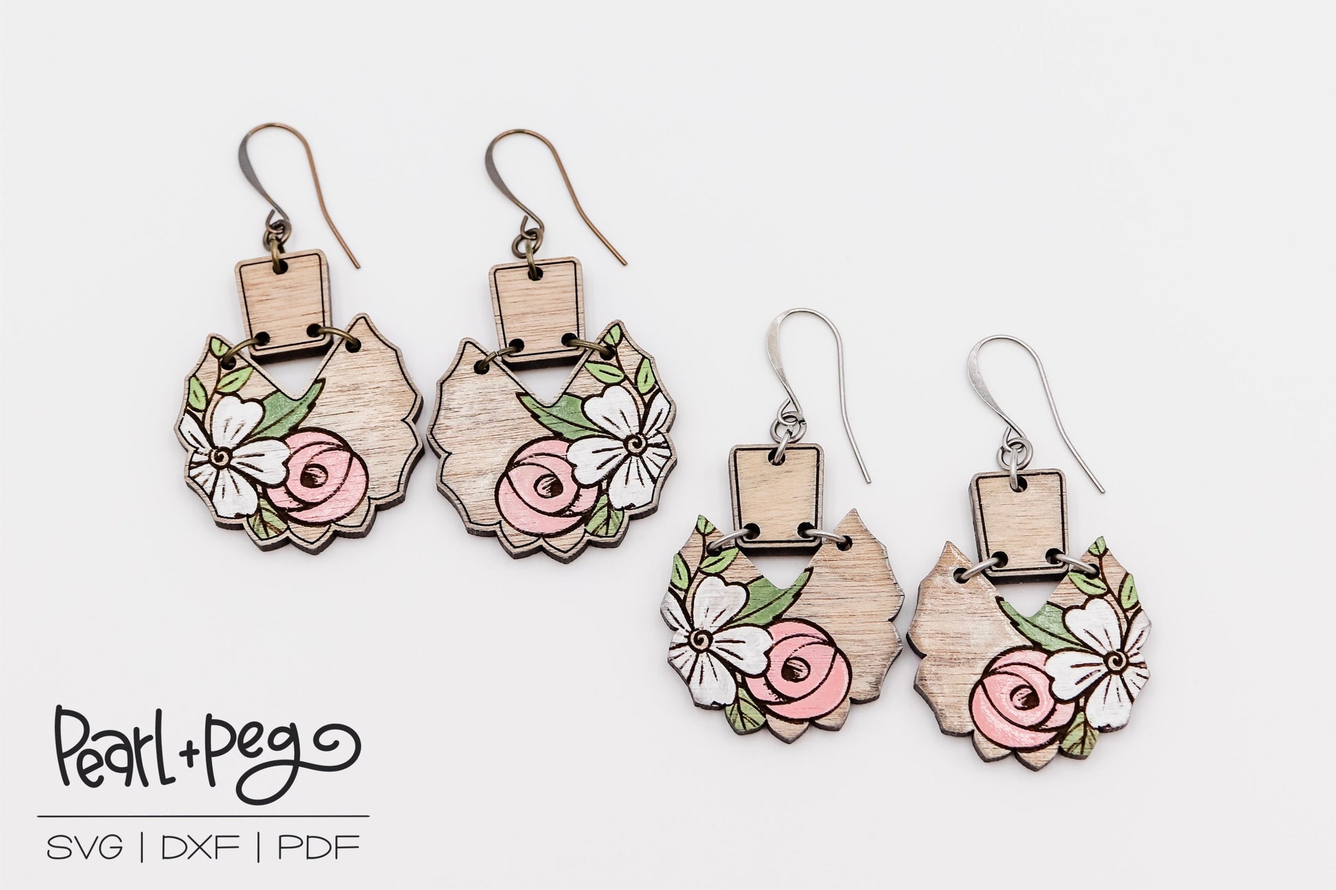 Side Blossom 2 Part Laser Engraved Earrings Digital Download