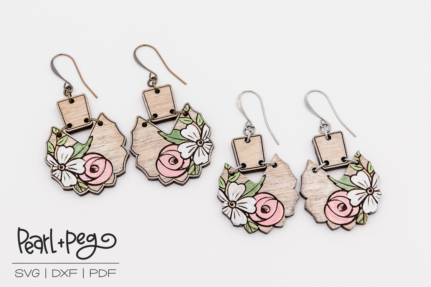 Side Blossom 2 Part Laser Engraved Earrings Digital Download