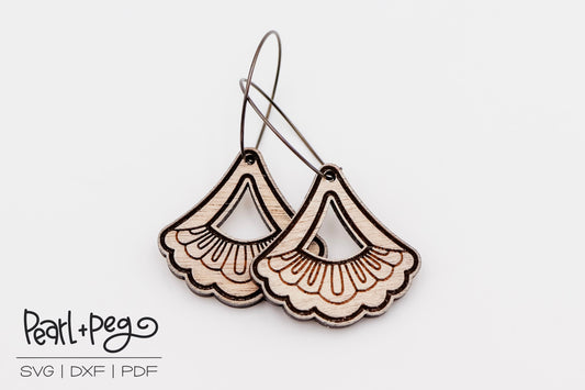 Wide Scalloped Dangle Laser Engraved Earrings Digital Download