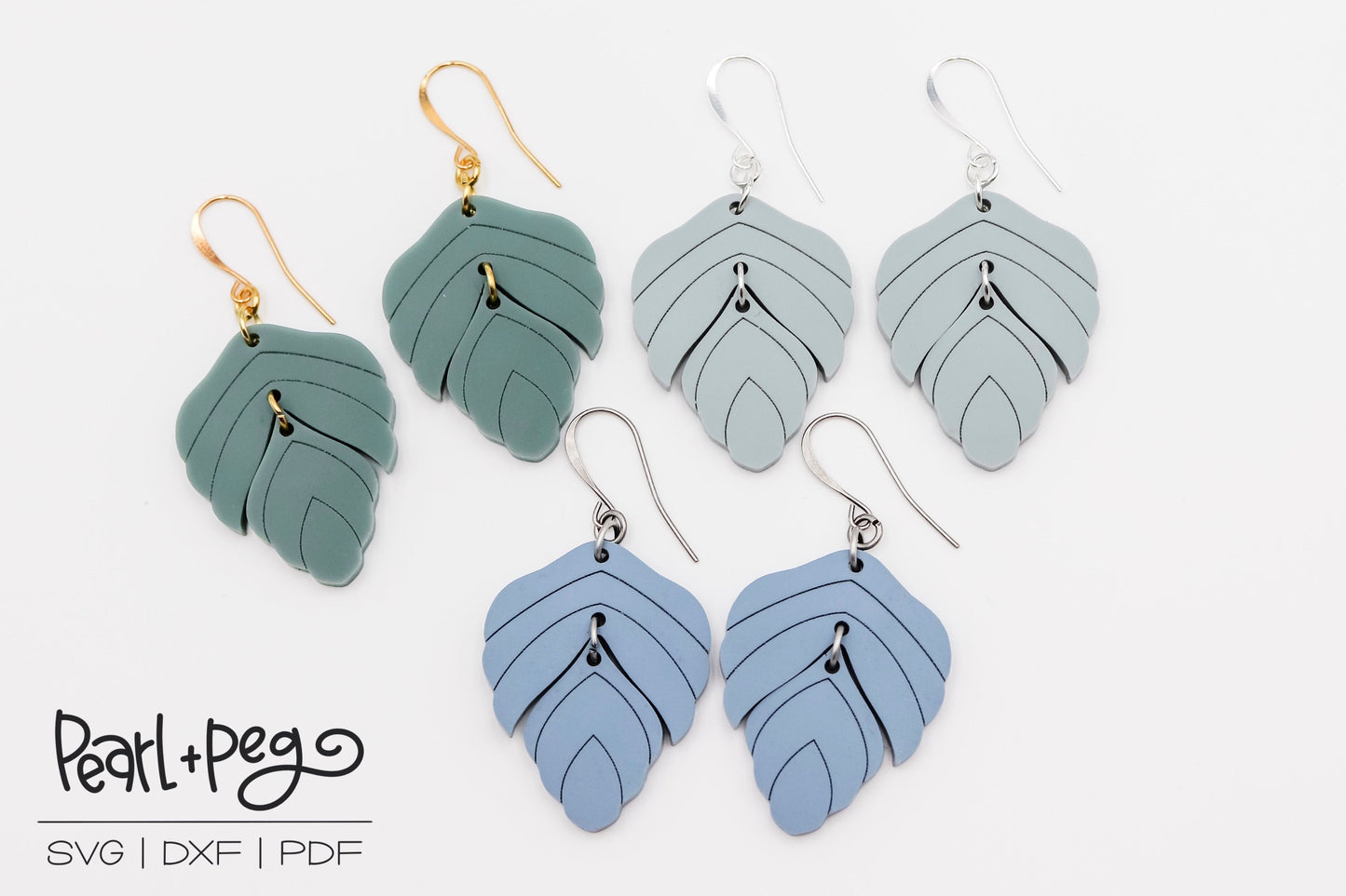 Scored 2 Part Leaf Laser Engraved Earrings Digital Download