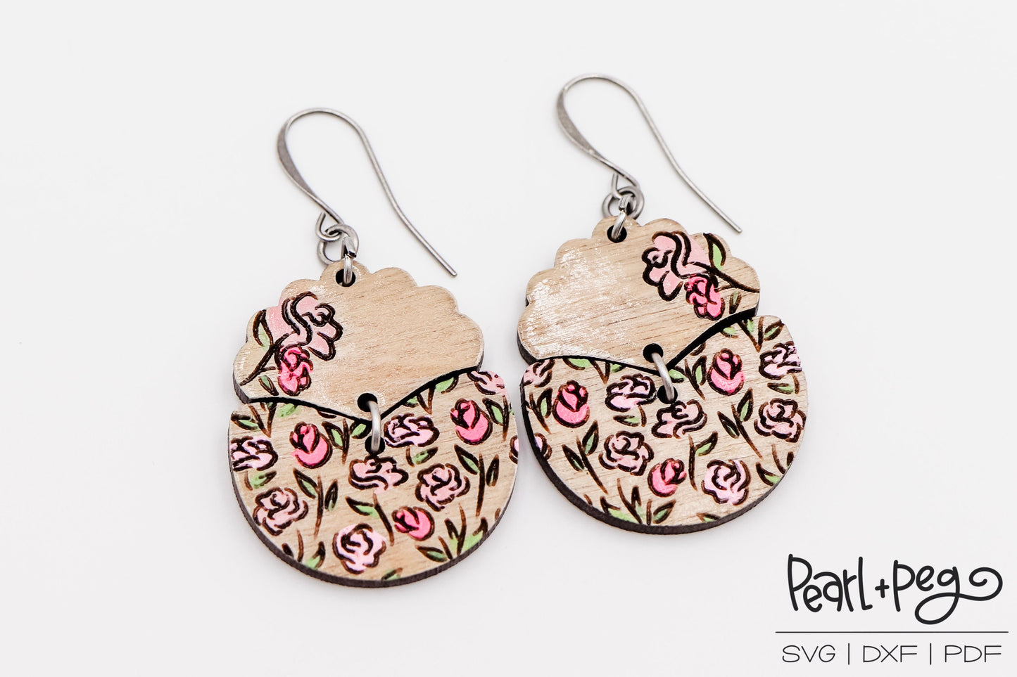 Scalloped Top 2 Part Floral Laser Engraved Earrings Digital Download