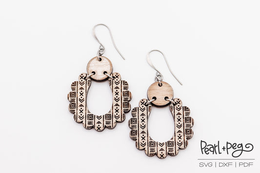 Aztec Scalloped 2 Part Laser Engraved Earrings Digital Download