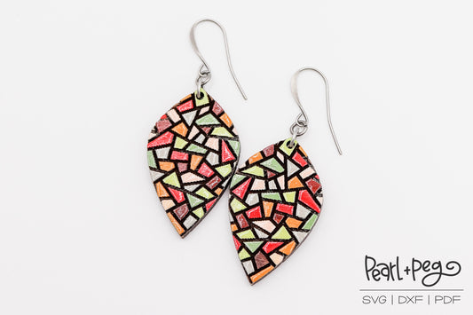 Stained Glass Abstract Laser Engraved Earrings Digital Download