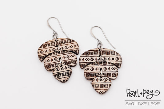 Aztec 3 Piece Flowy Laser Engraved Earrings Digital Download