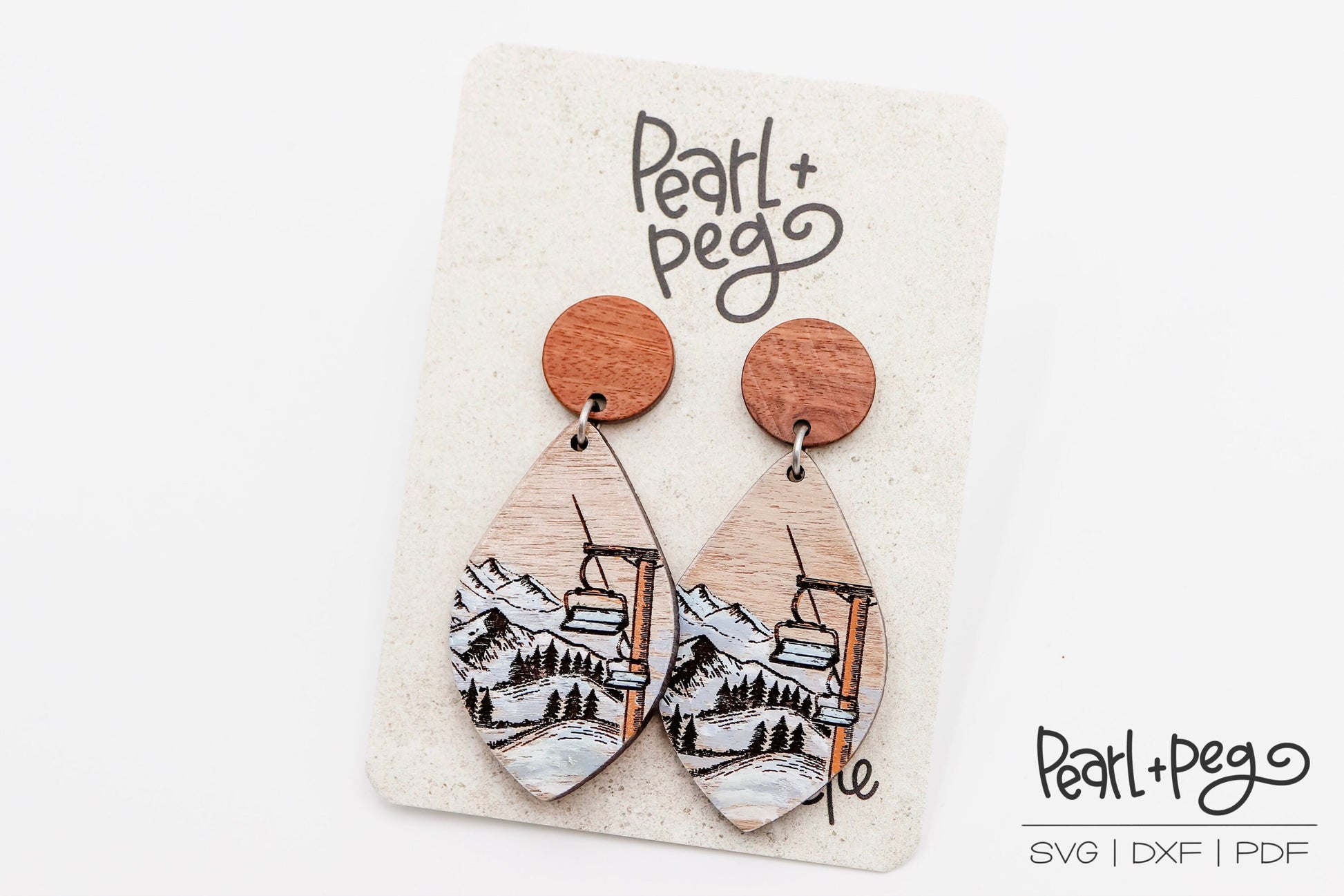 Mountain Ski Slopes Laser Engraved Earrings Digital Download