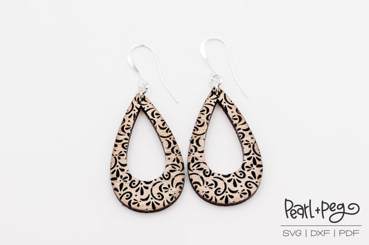 Swirly Drop Hoop Laser Engraved Earrings Digital Download