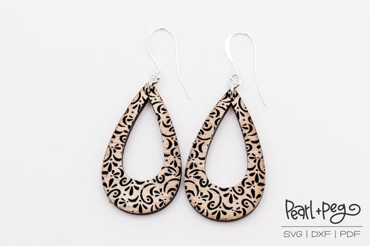 Swirly Drop Hoop Laser Engraved Earrings Digital Download