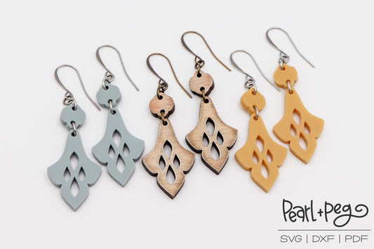 Flourish Drop Stud Dangle Laser Engraved Earrings Digital Download