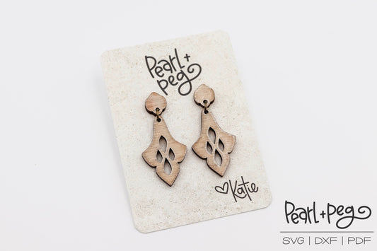 Flourish Drop Stud Dangle Laser Engraved Earrings Digital Download