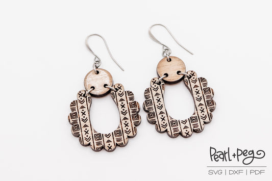 Aztec Scalloped 2 Part Laser Engraved Earrings Digital Download