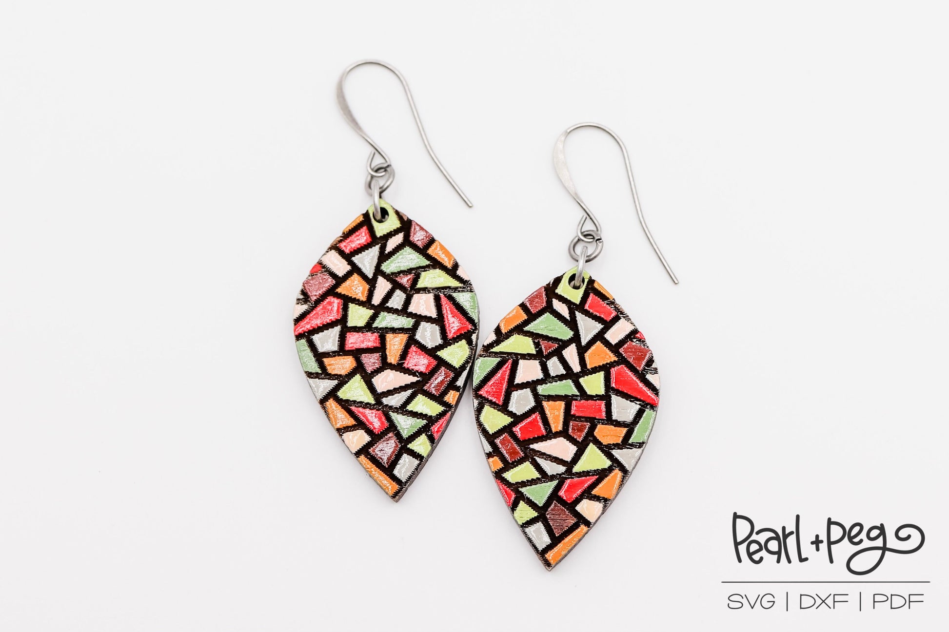 Stained Glass Abstract Laser Engraved Earrings Digital Download