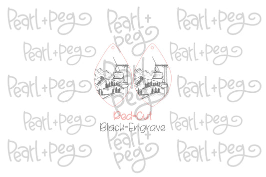 Mountain Ski Slopes Laser Engraved Earrings Digital Download