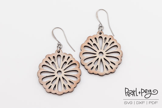 Dainty Burst Floral Cutout Laser Engraved Earrings Digital Download