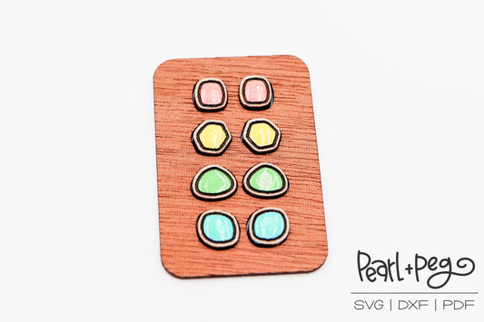 Abstract Shaped Bordered Studs Laser Engraved Earrings Digital Download