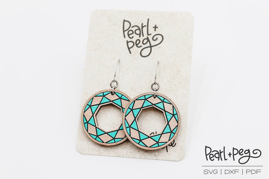 Round Gem Hoop Laser Engraved Earrings Digital Download