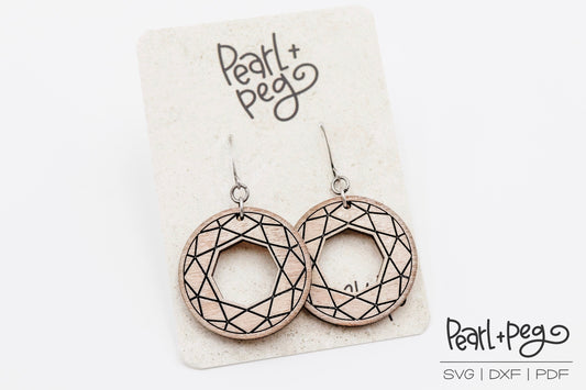 Round Gem Hoop Laser Engraved Earrings Digital Download