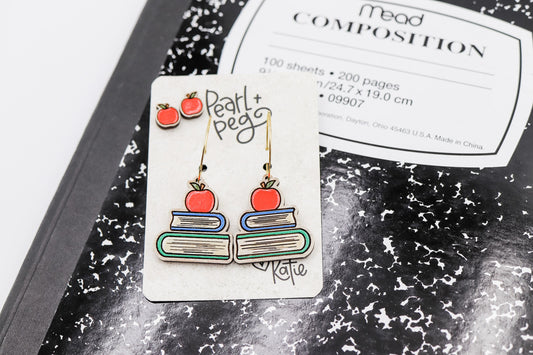 Teacher Books with Studs Laser Engraved Earrings Digital Download