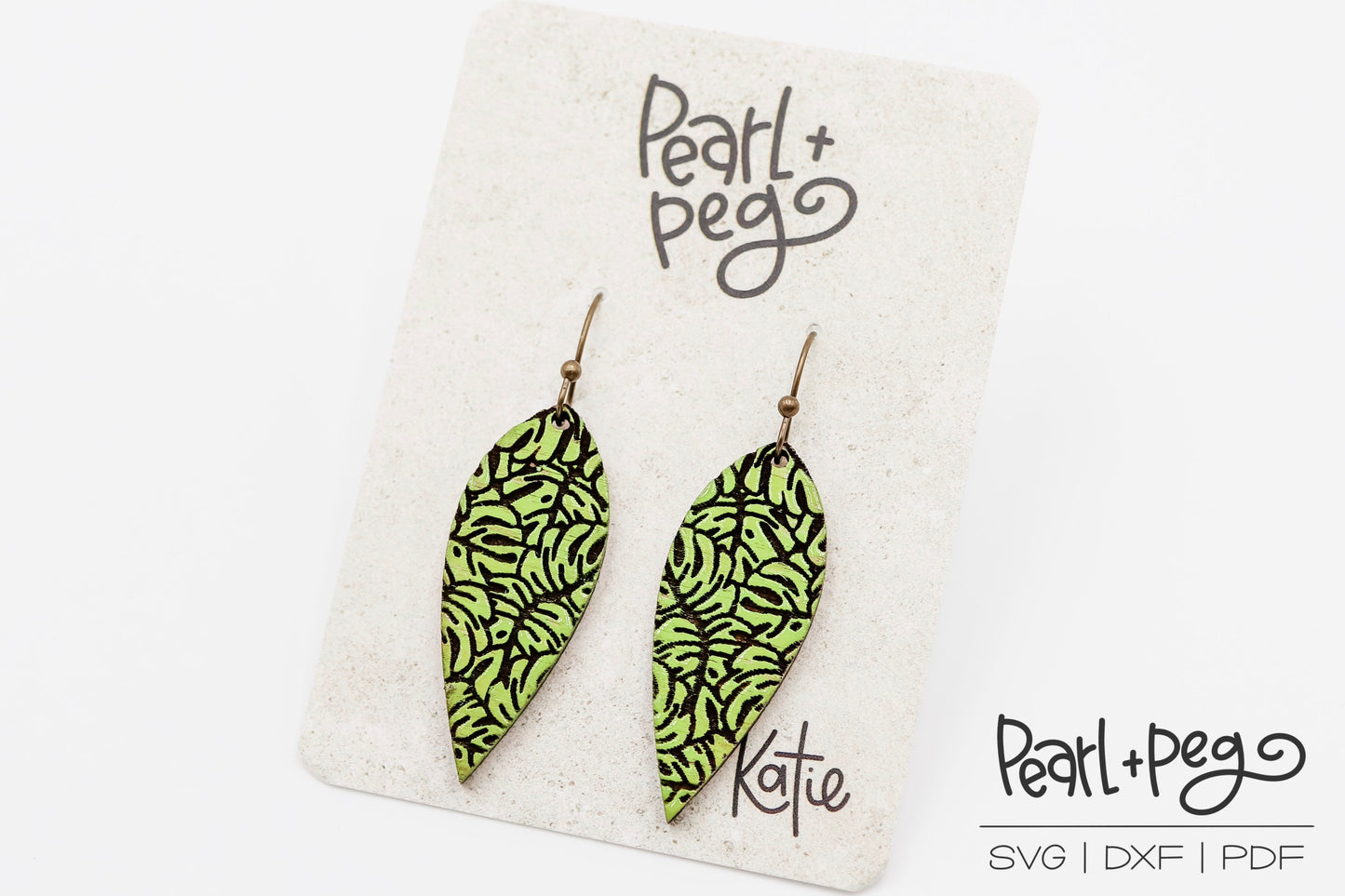 Sleek Monstera Drop Laser Engraved Earrings Digital Download