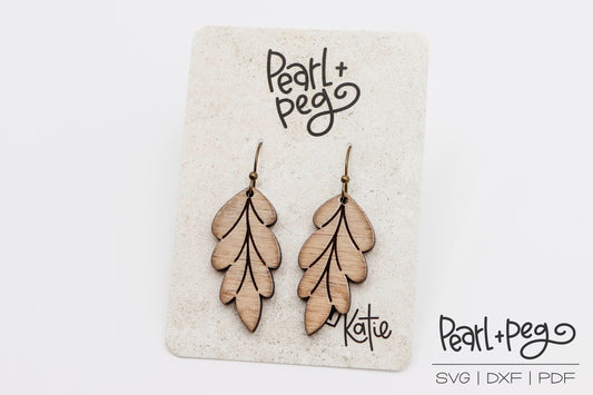 Lined Long Leaf Laser Engraved Earrings Digital Download