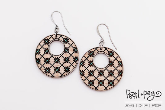 Pattern Cut Floral Hoop Laser Engraved Earrings Digital Download