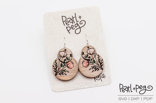 Floral Bouquet Semi Circles Laser Engraved Earrings Digital Download