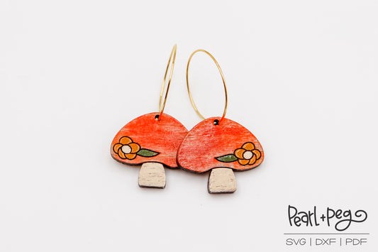 Floral Mushroom Laser Engraved Earrings Digital Download