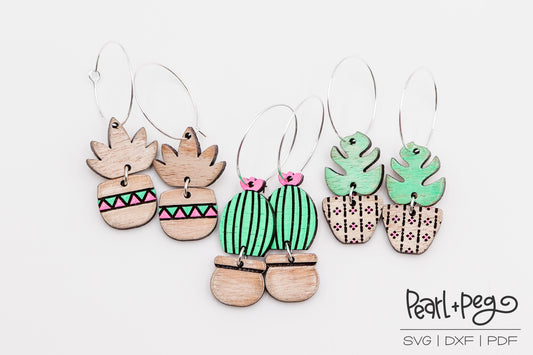 Mix and Match Potted Plants Laser Engraved Earrings Digital Download