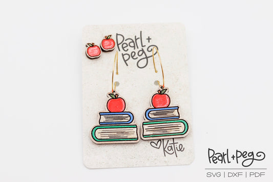 Teacher Books with Studs Laser Engraved Earrings Digital Download