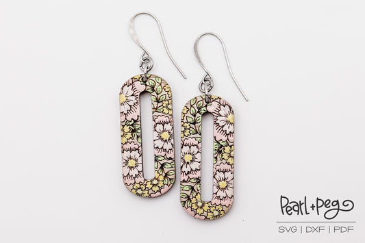 Floral Oval Hoop Laser Engraved Earrings Digital Download
