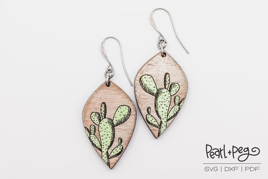 Cactus Upside Down Drop Laser Engraved Earrings Digital Download