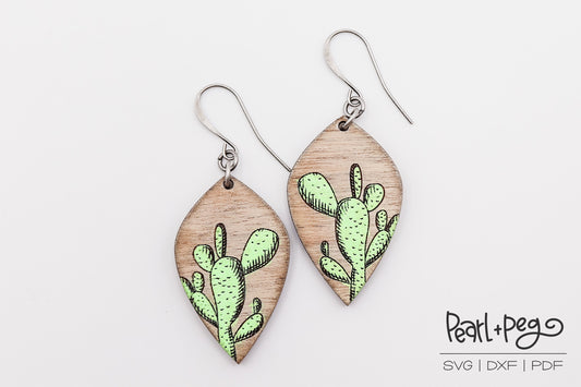Cactus Upside Down Drop Laser Engraved Earrings Digital Download