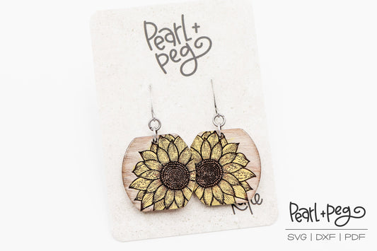 Detailed Sunflower Rounded Square Laser Engraved Earrings Digital Download