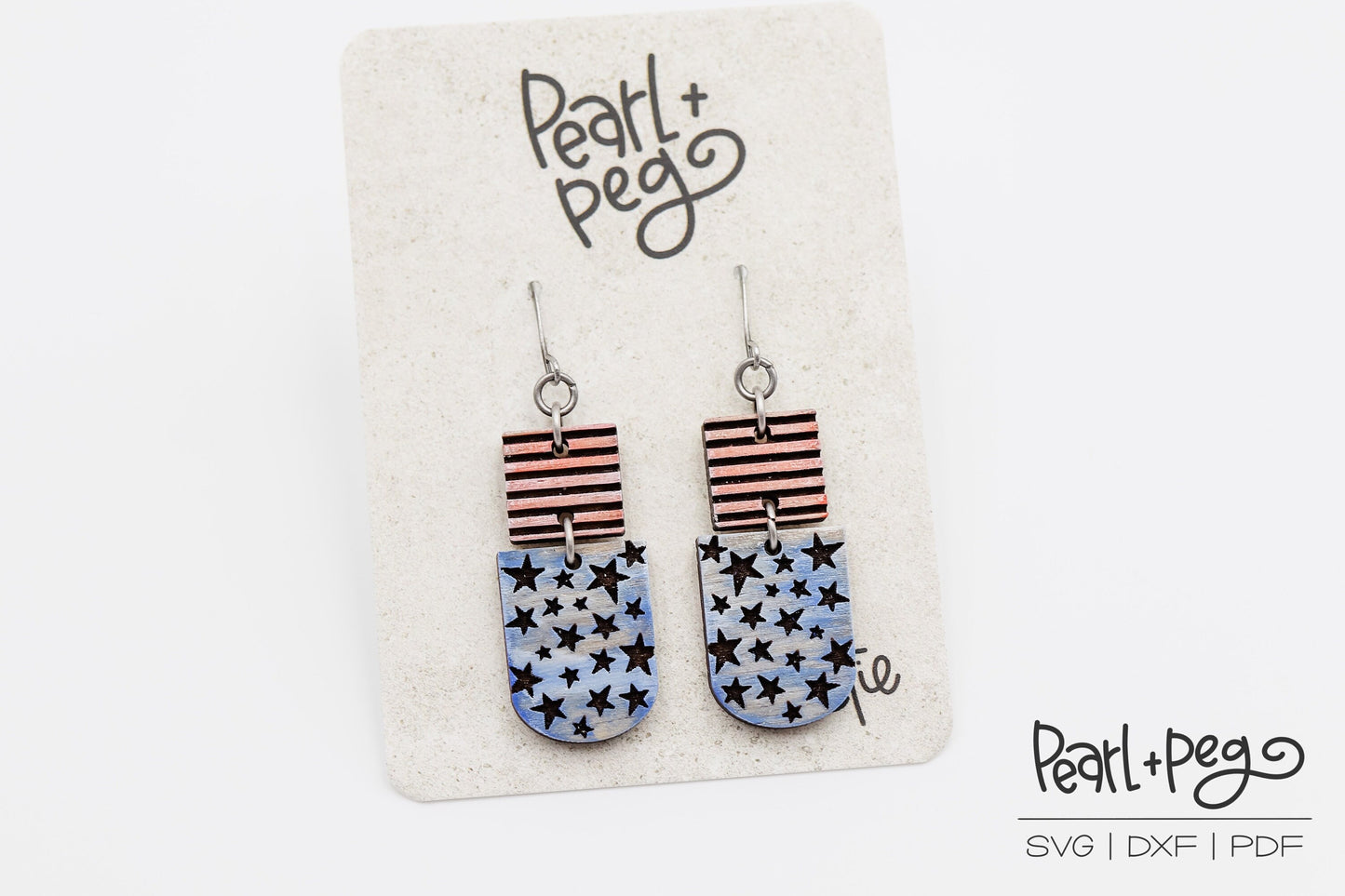 2 Part Stripes & Stars Laser Engraved Earrings Digital Download