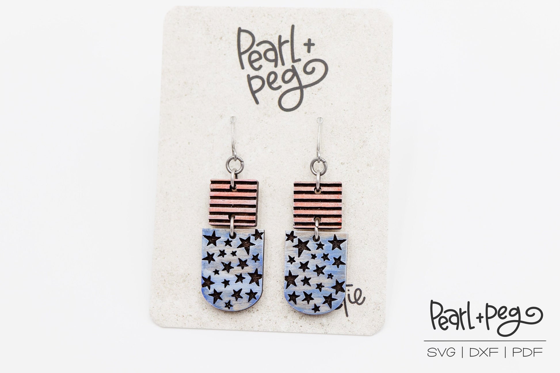 2 Part Stripes & Stars Laser Engraved Earrings Digital Download