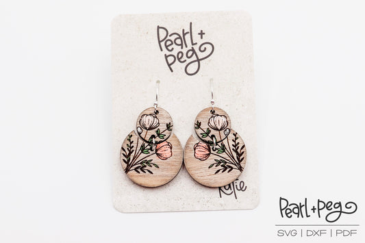 Floral Bouquet Semi Circles Laser Engraved Earrings Digital Download
