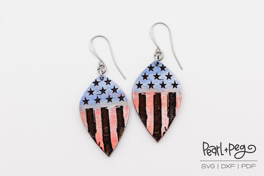 Grunge Vertical Flag Drop Laser Engraved Earrings Digital Download