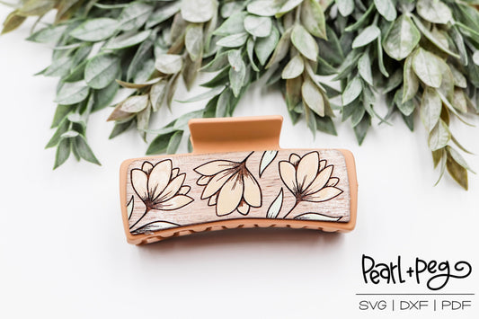 Floral 2 Options Hair Clip Laser Engraved Hair Clip File