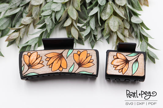 Floral 2 Options Hair Clip Laser Engraved Hair Clip File