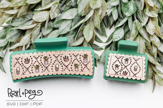 Scalloped Vine Plants Laser Engraved Hair Clip File