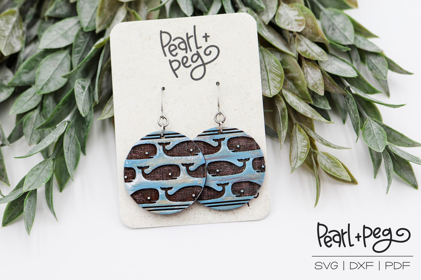 Whales and Stripes Laser Engraved Earrings Digital Download