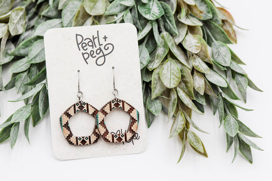 Western Pentagon Hoop Laser Engraved Earrings Digital Download