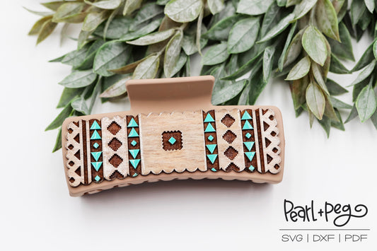 Aztec Hair Clip Scalloped Laser Engraved Hair Clip File