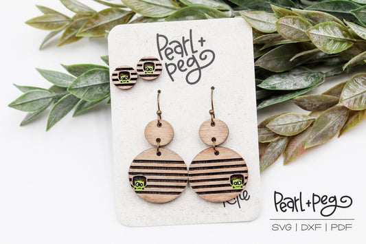 Striped Frankenstein With Studs Laser Engraved Earrings Digital Download