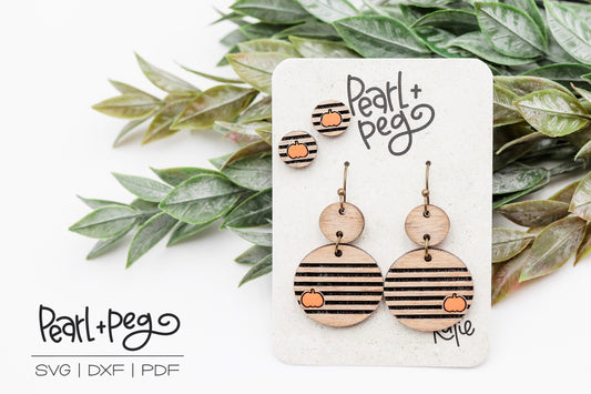 Striped Pumpkin With Studs Laser Engraved Earrings Digital Download