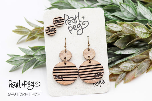 Striped Bat with Studs Laser Engraved Earrings Digital Download